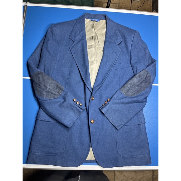 Pendleton Other - Vintage Pendleton Sport Coat Blazer Mens 44 Blue Wool Two Button‎ Elbow Patches
